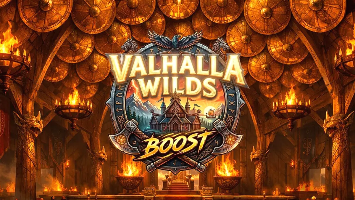 Pemandangan epik slot Valhalla Wilds Boost dengan simbol Viking dan latar belakang fjord.